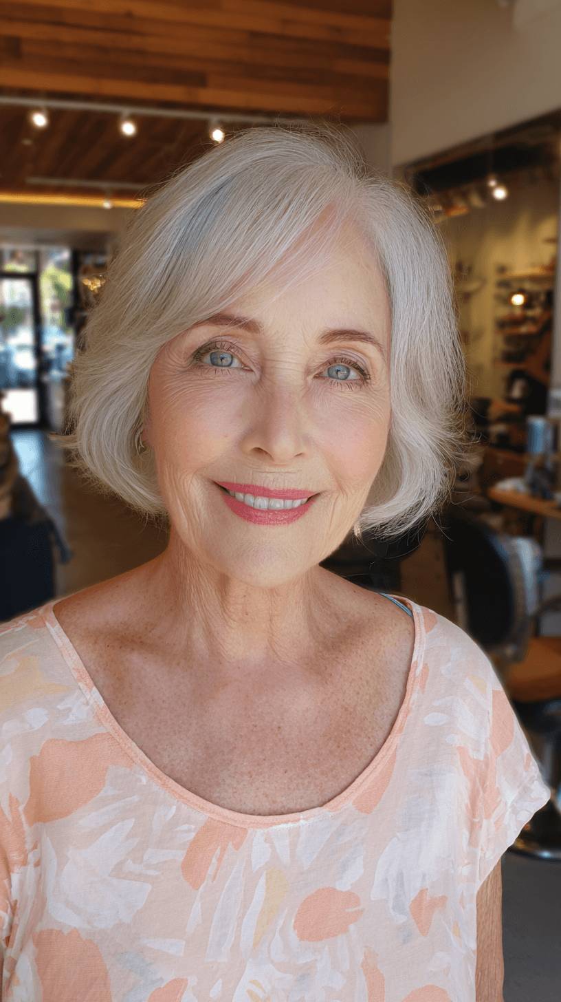 Softly Layered Silver Bob with Subtle Volume