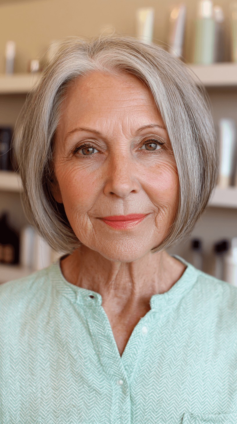 Softly Textured Gray Oval Bob with Subtle Layers