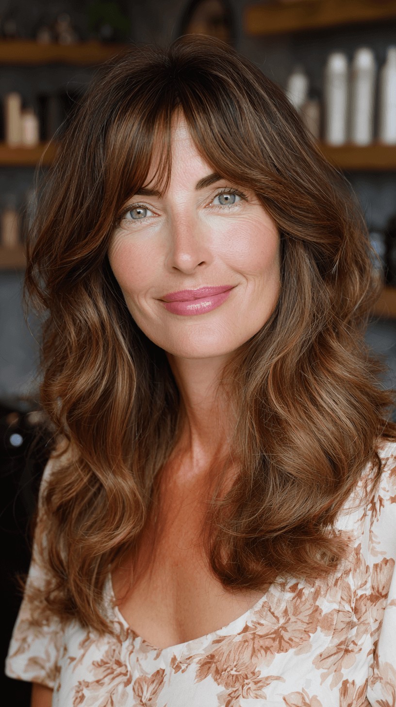 Softly Textured Long Layers with Face-Framing Bangs
