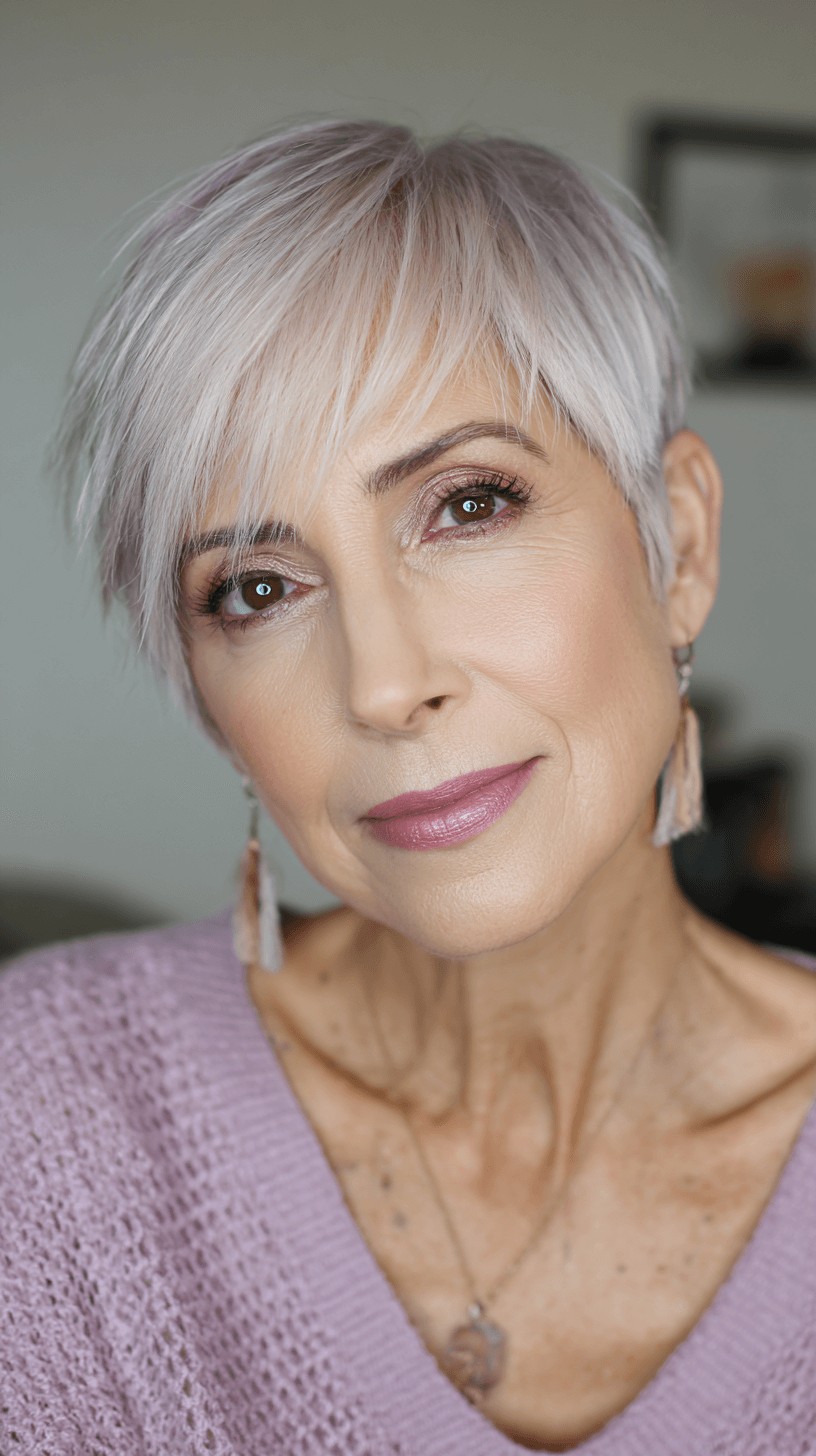 Softly Textured Side-Swept Pixie with Subtle Highlights