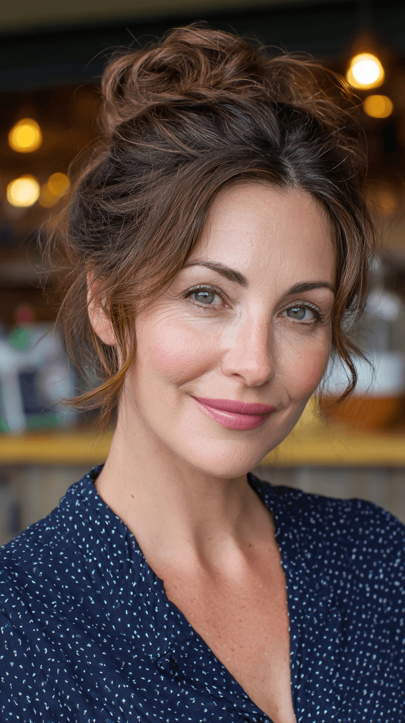 Stylish Loose Bun with Soft Face-Framing Tendrils