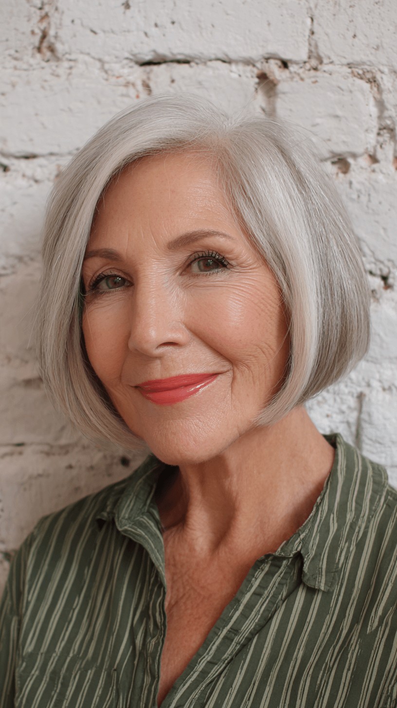 Stylish Silver Oval Bob with Soft Textured Ends