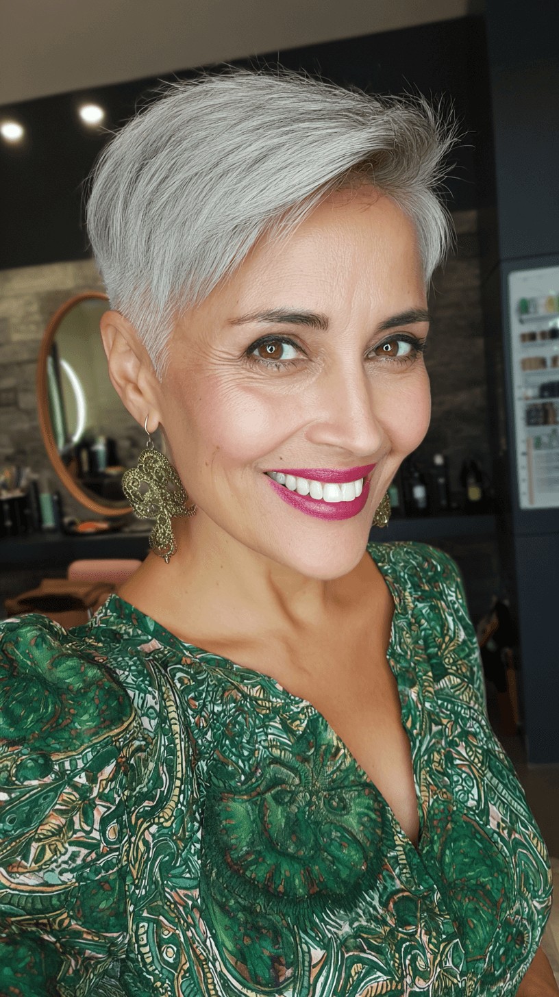 Stylish Soft Grey Pixie Cut with Subtle Texture