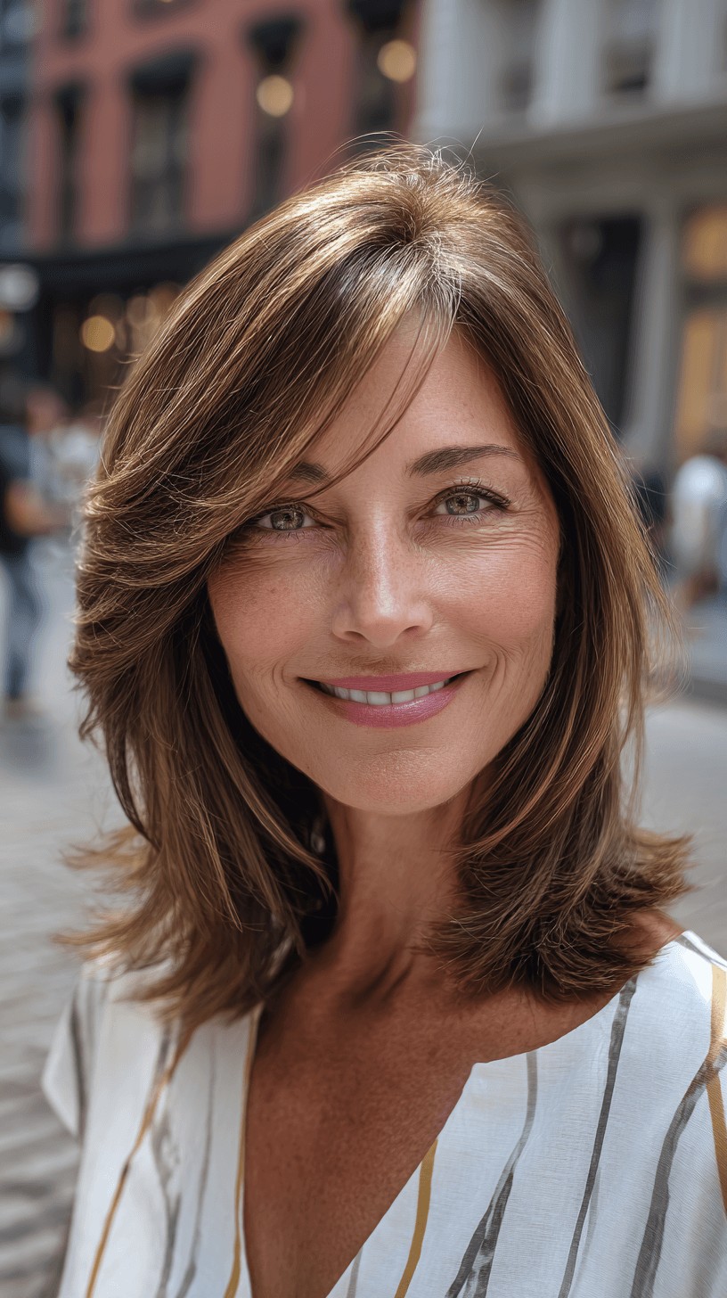 Stylish Softly Layered Mid-Length Cut with Face-Framing Bangs