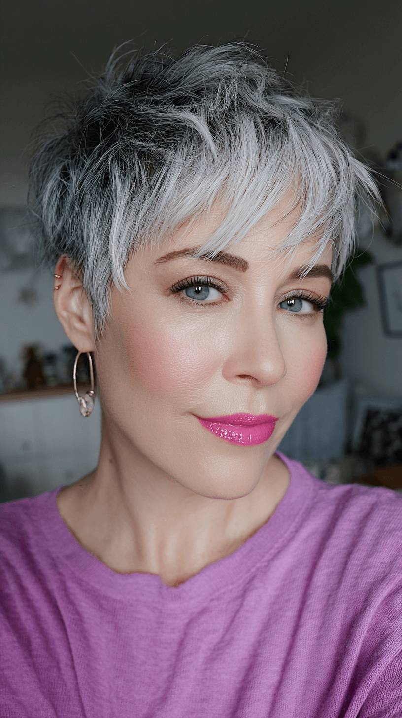 Stylish Textured Silver Pixie Cut with Effortless Layers