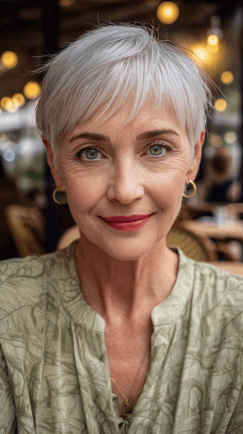 Stylish Textured Silver Pixie Cut with Soft Fringes
