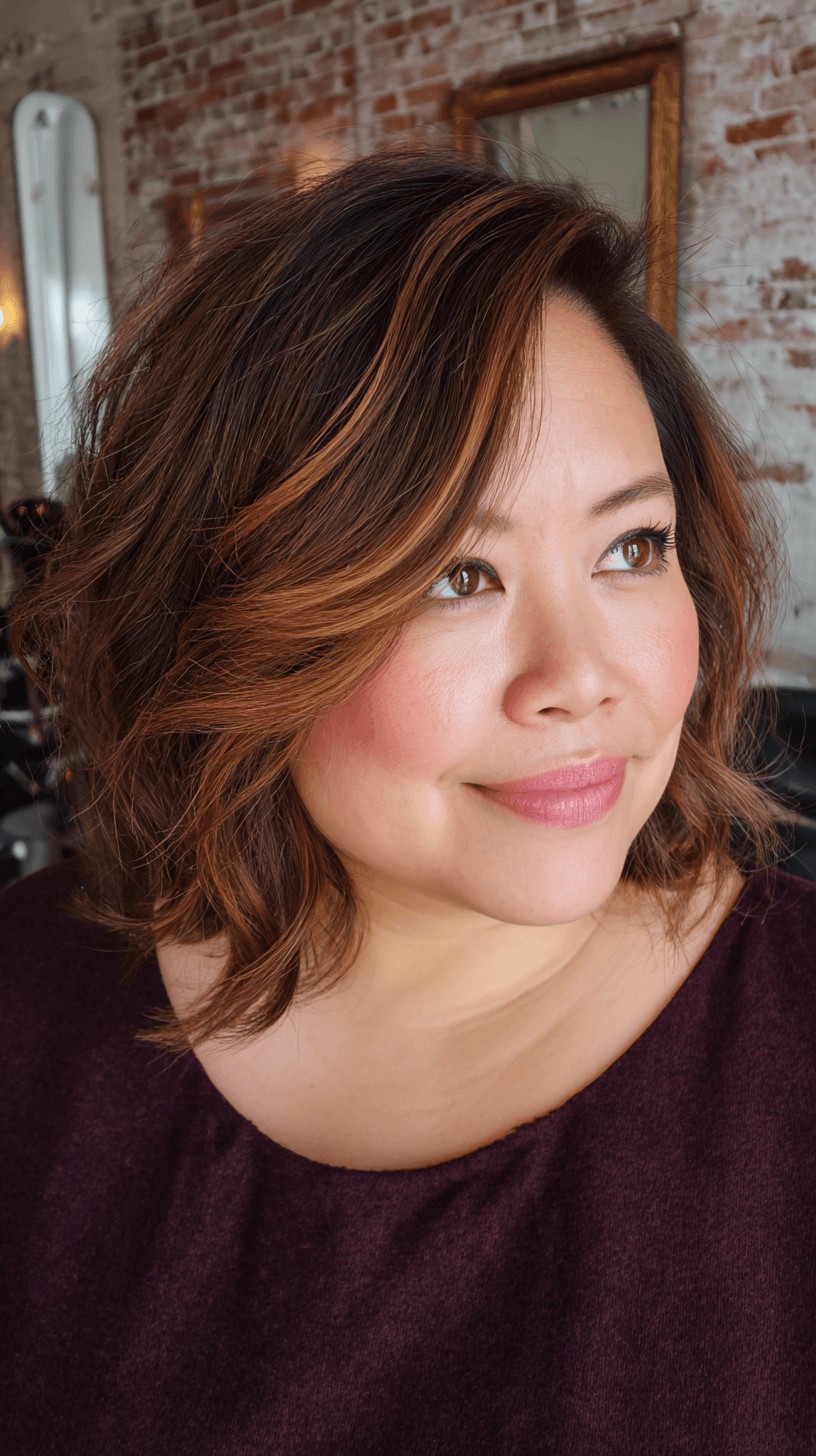 Stylish Wavy Bob with Subtle Caramel Highlights