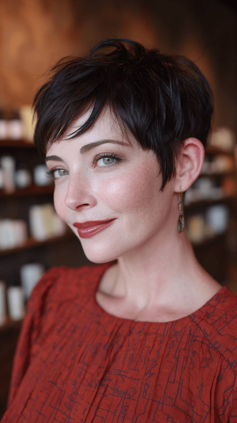 Textured Black Pixie with Soft Bangs