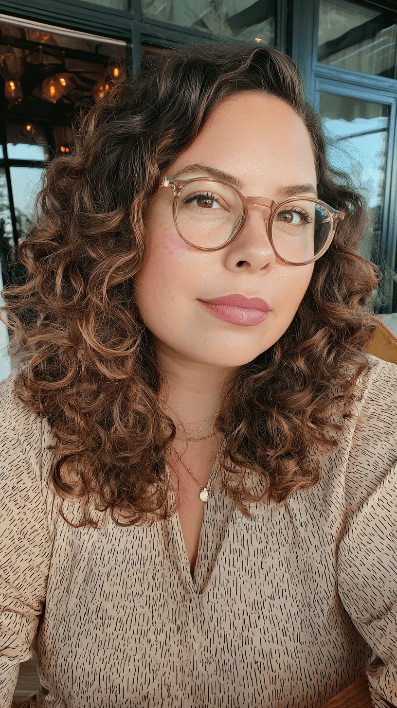 Textured Curly Shoulder-Length Cut with Warm Undertones