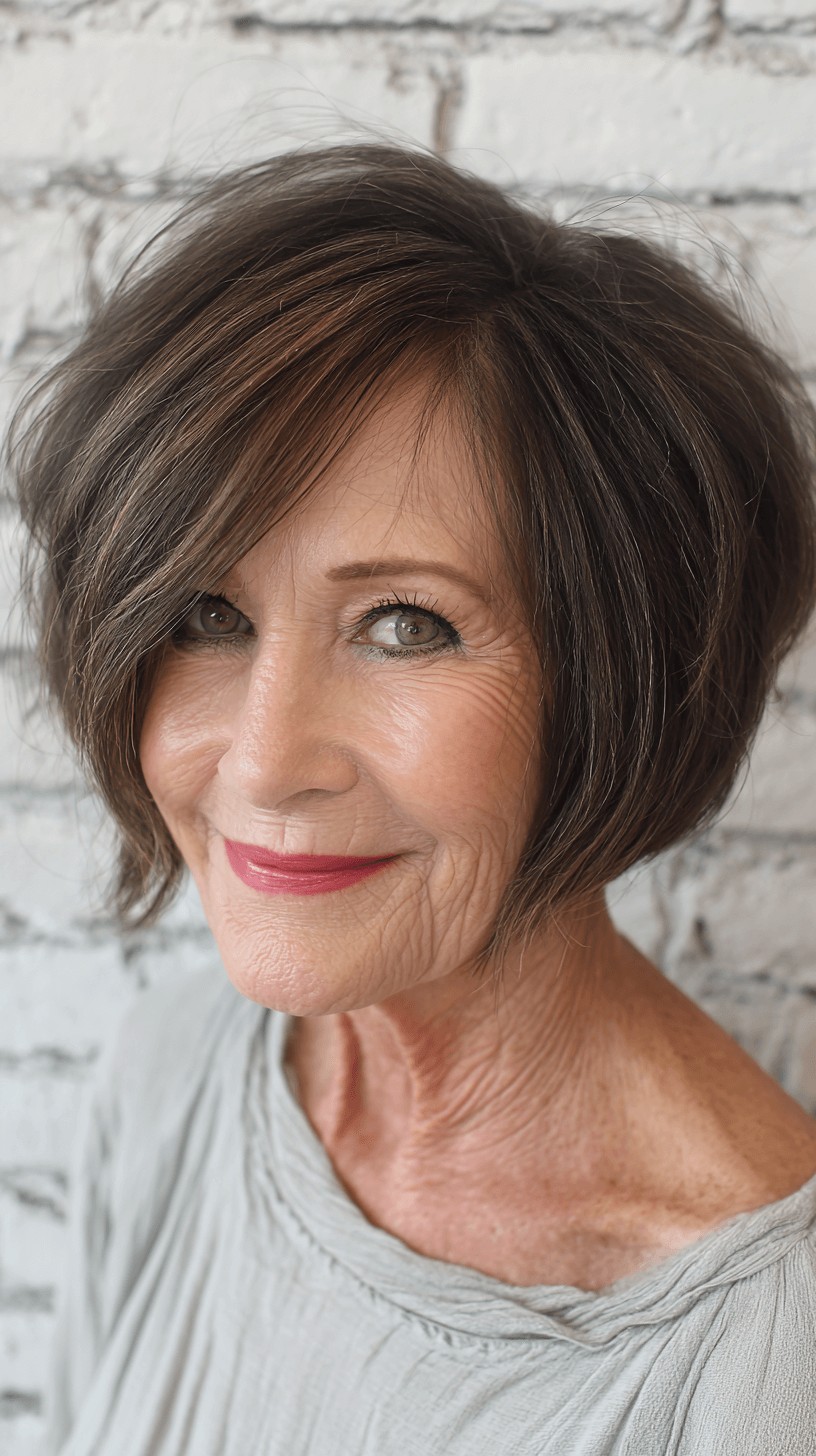 Textured Dark Brown Oval Bob with Soft Layers