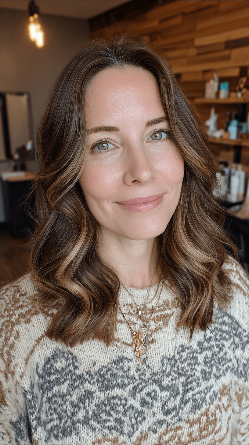 Textured Dark Brown Waves with Soft Highlights