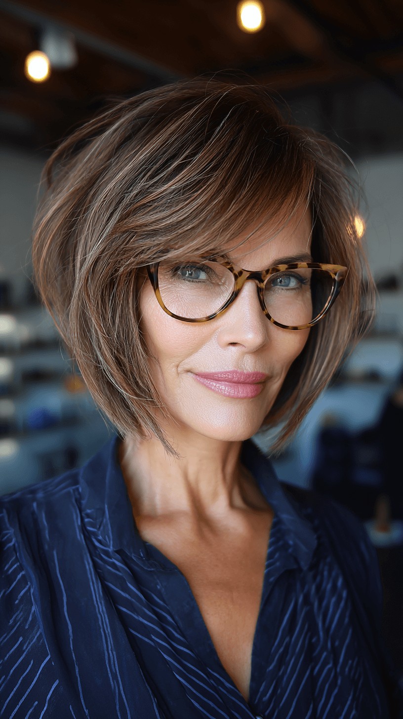 Textured Feathered Bob with Glossy Caramel Highlights