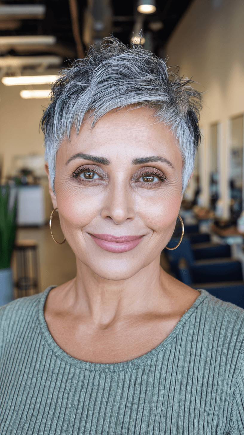Textured Gray Pixie Cut with Subtle Volume