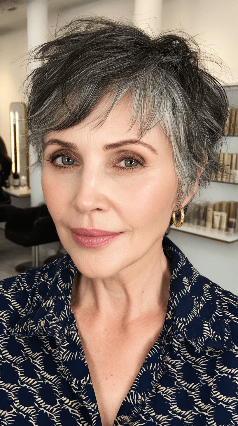 Textured High-Volume Grey Pixie Cut with Playful Layers