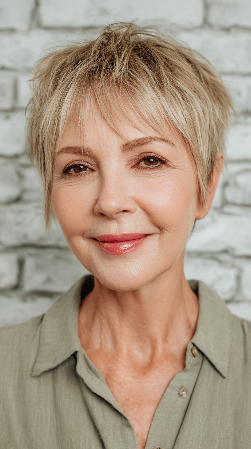 Textured Light Blonde Pixie Cut with Wispy Layers