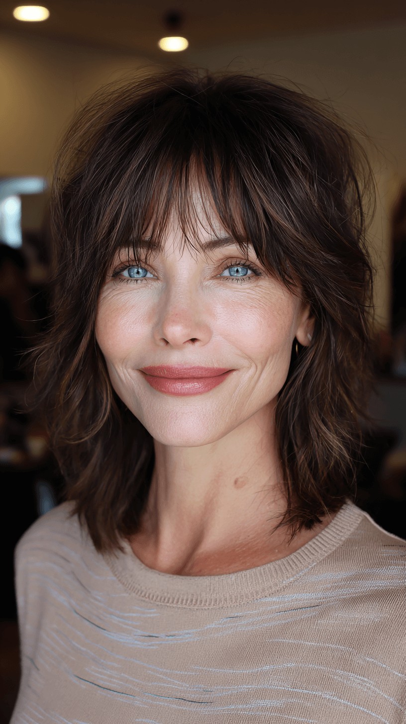 Textured Mid-Length Cut with Soft Bangs