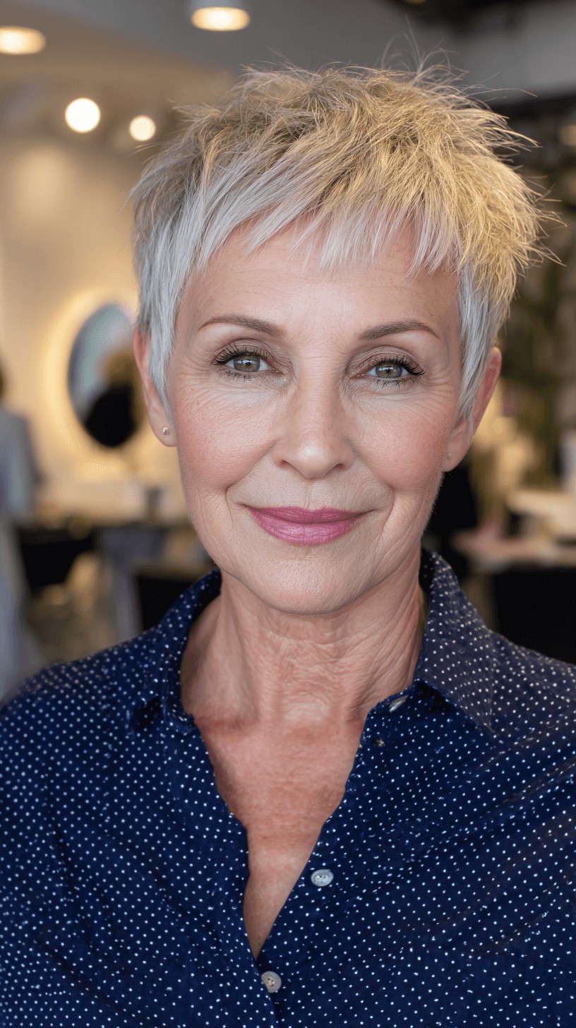 Textured Short Frosted Pixie with Soft Bangs