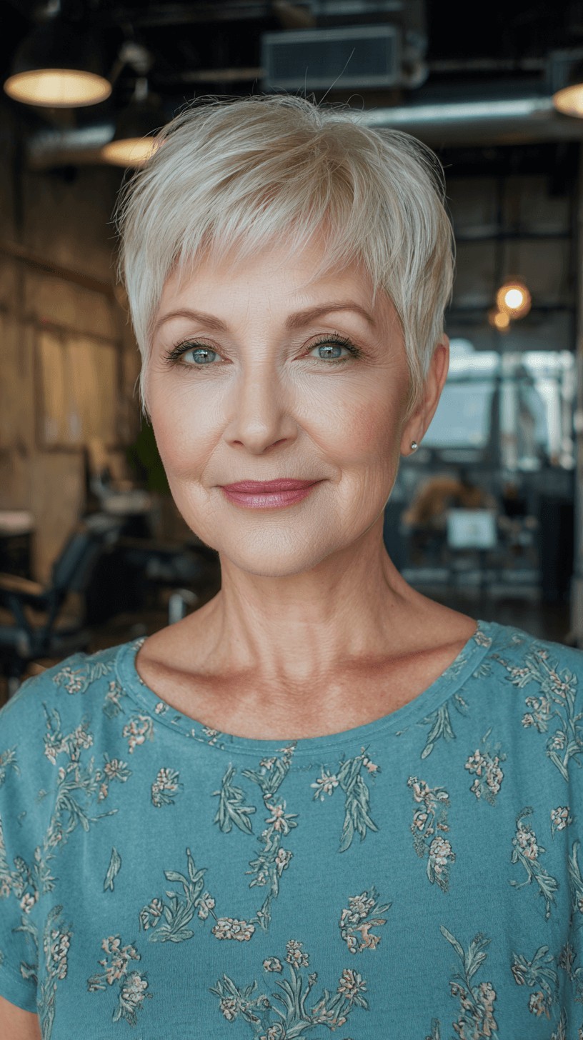Textured Short Platinum Pixie Cut with Soft Edges