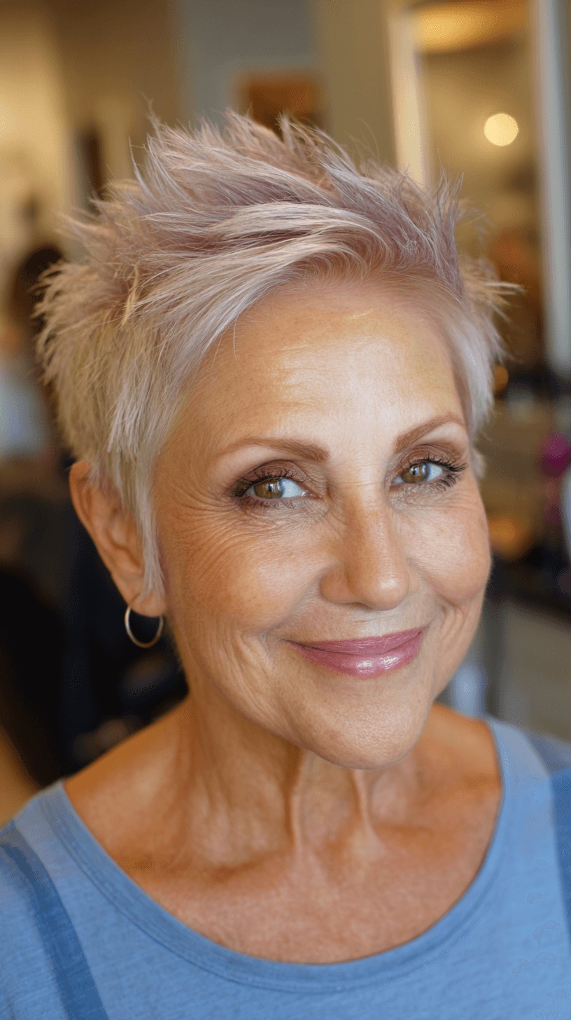 Textured Short Silver Pixie with Playful Spikes