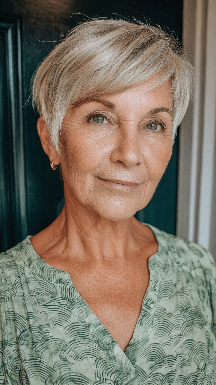 Textured Short Silver Pixie with Soft Bangs