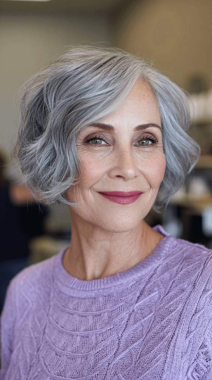 Textured Silver Bob with Soft Waves