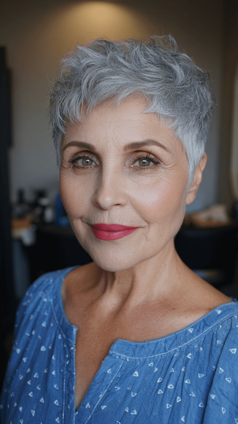 Textured Silver Pixie Cut with Fluffy Layers