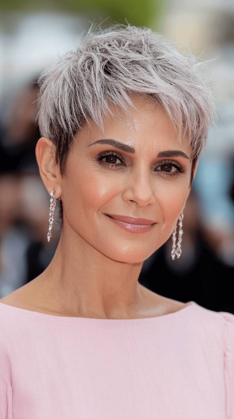 Textured Silver Pixie Cut with Pointy Layers