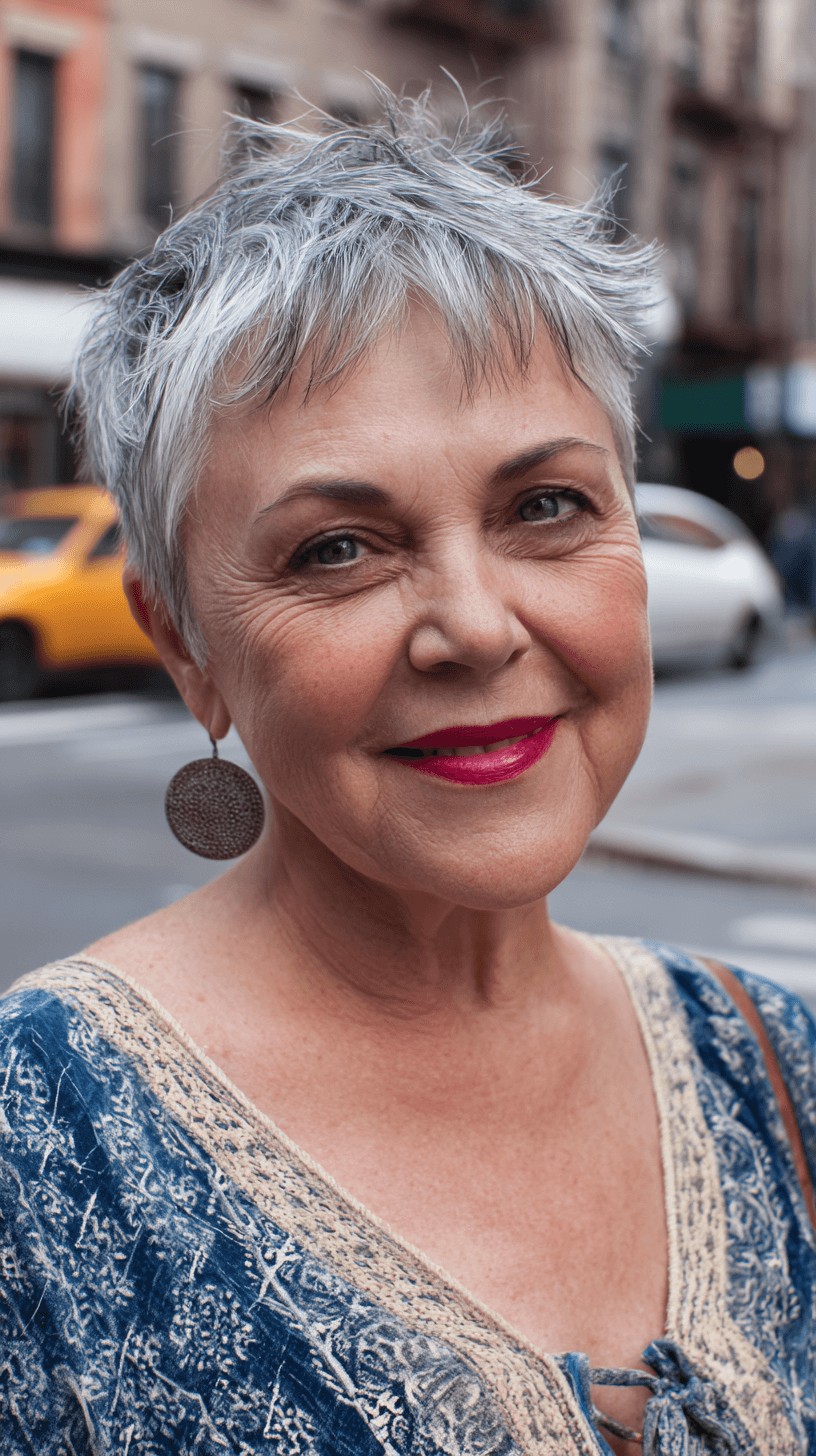 Textured Silver Pixie Cut with Soft Layers
