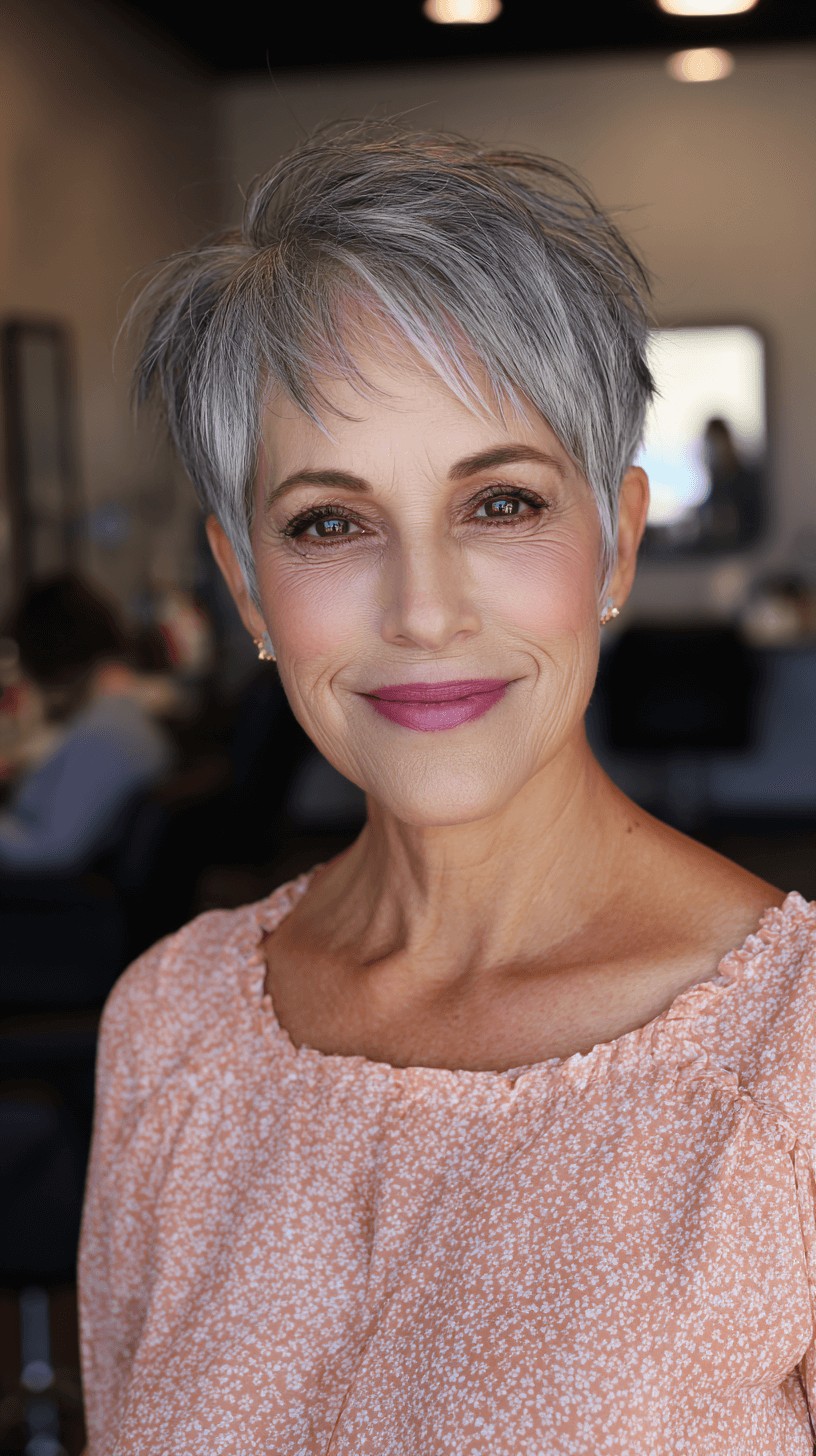 Textured Silver Pixie Cut with Subtle Highlights