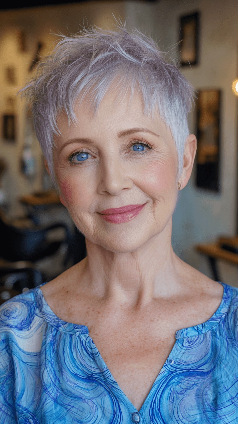 Textured Silver Pixie Cut with Subtle Volume