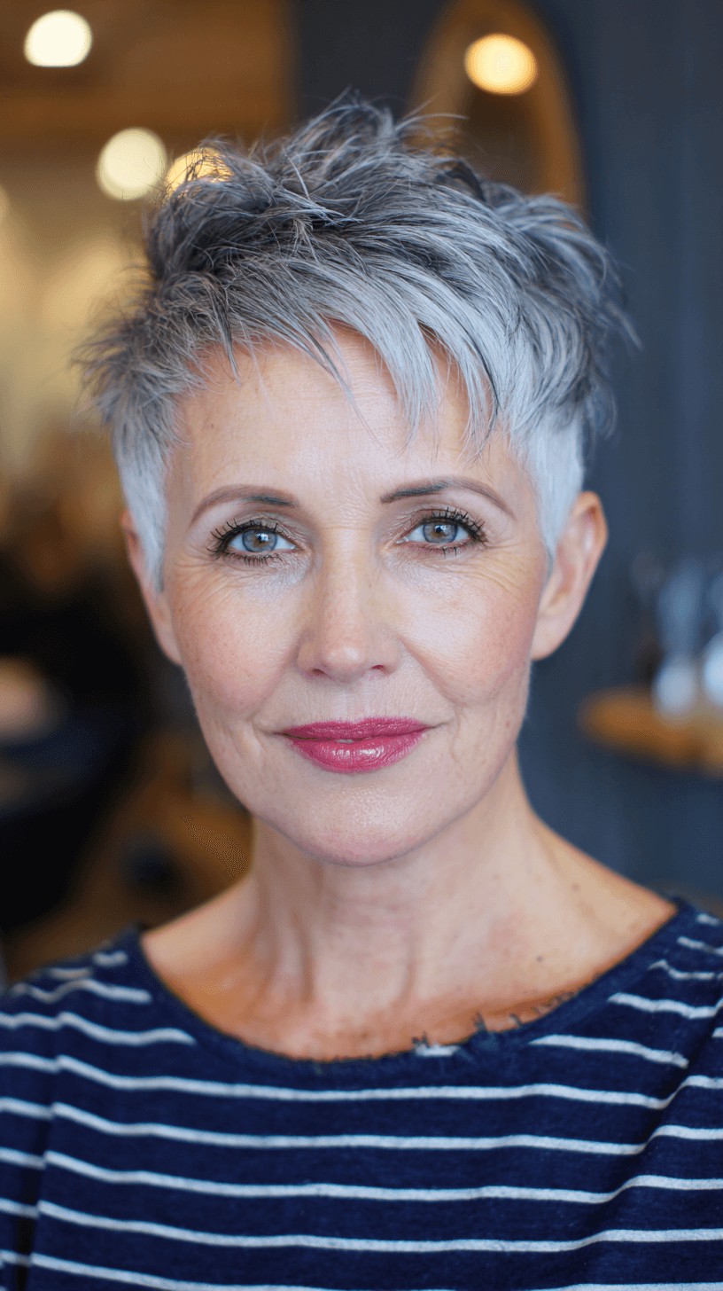 Textured Silver Pixie with Playful Volume