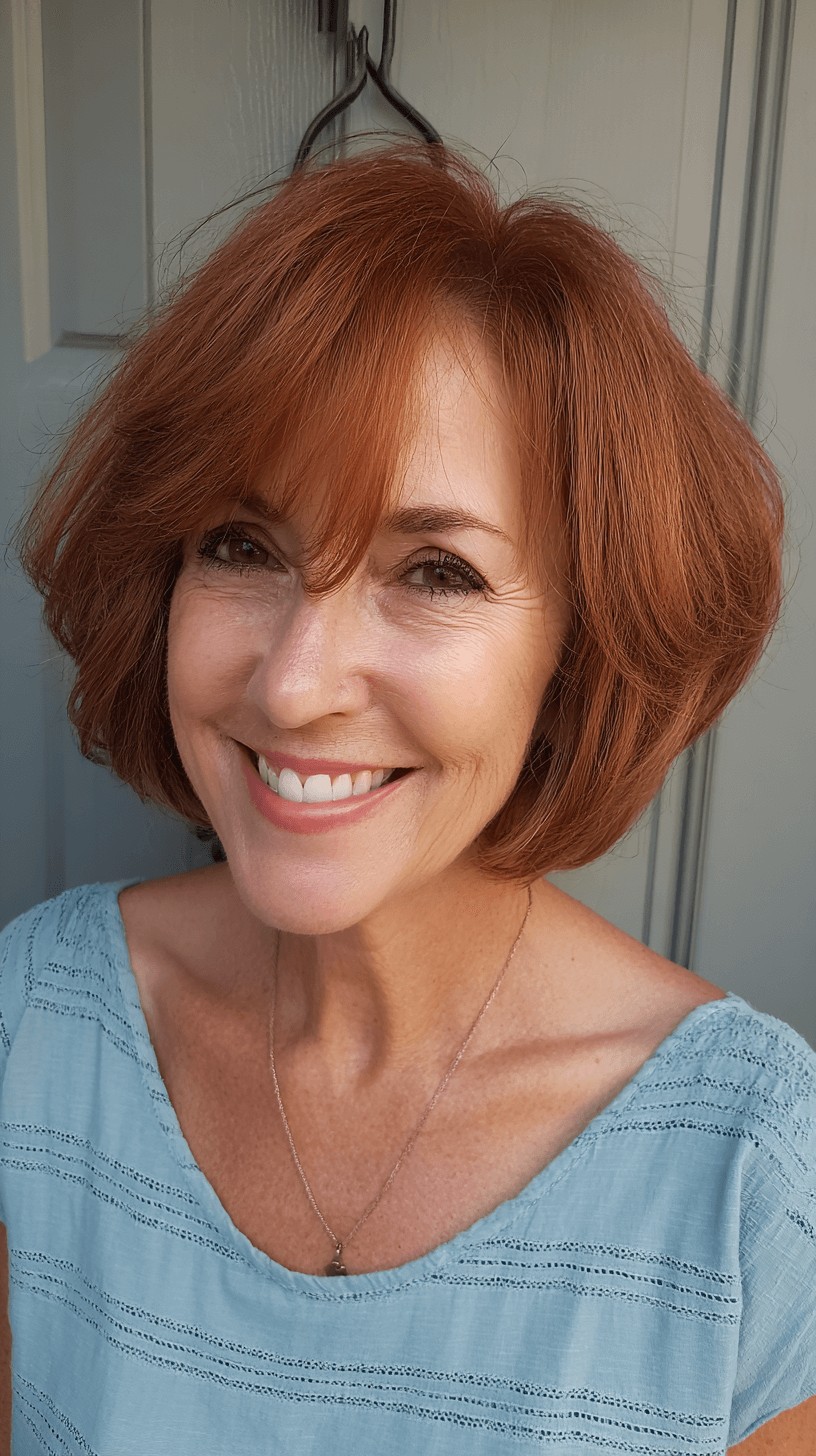 Vibrant Copper Bob with Soft Face-Framing Layers