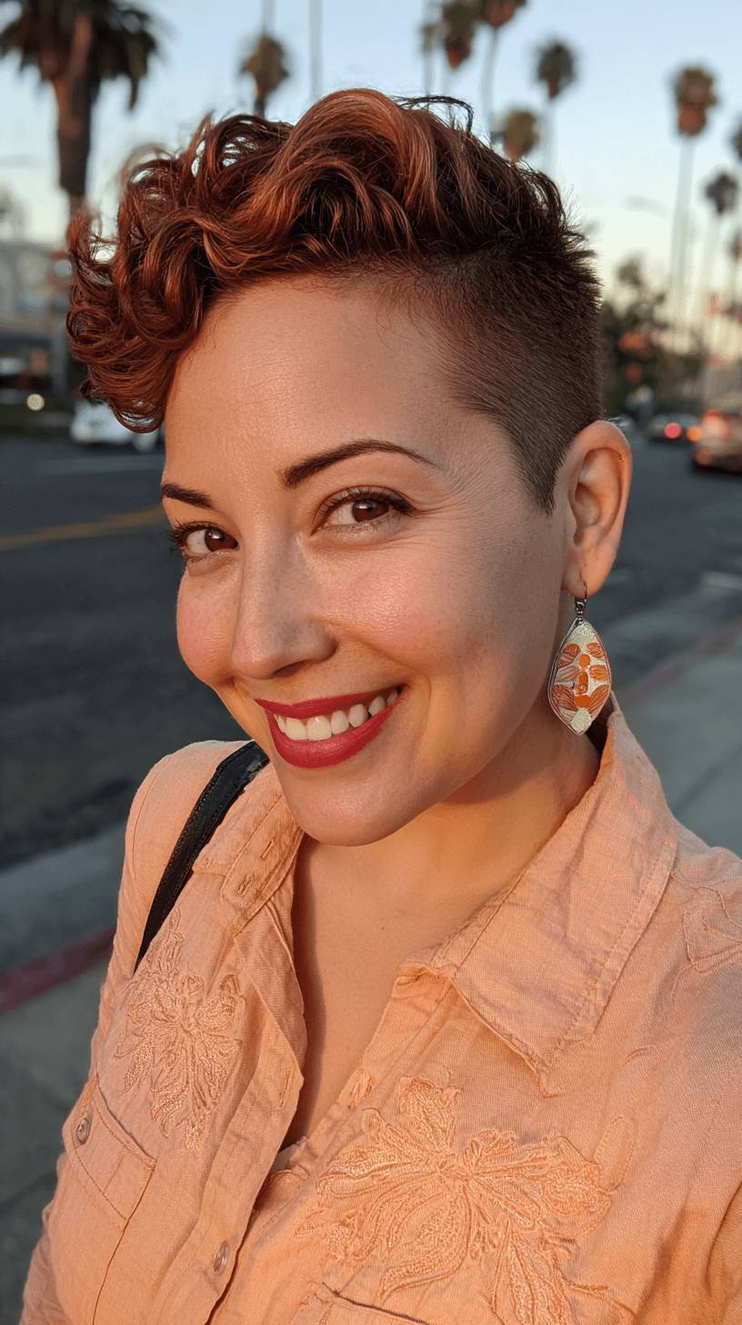 Vibrant Curly Pixie Cut with Faded Sides