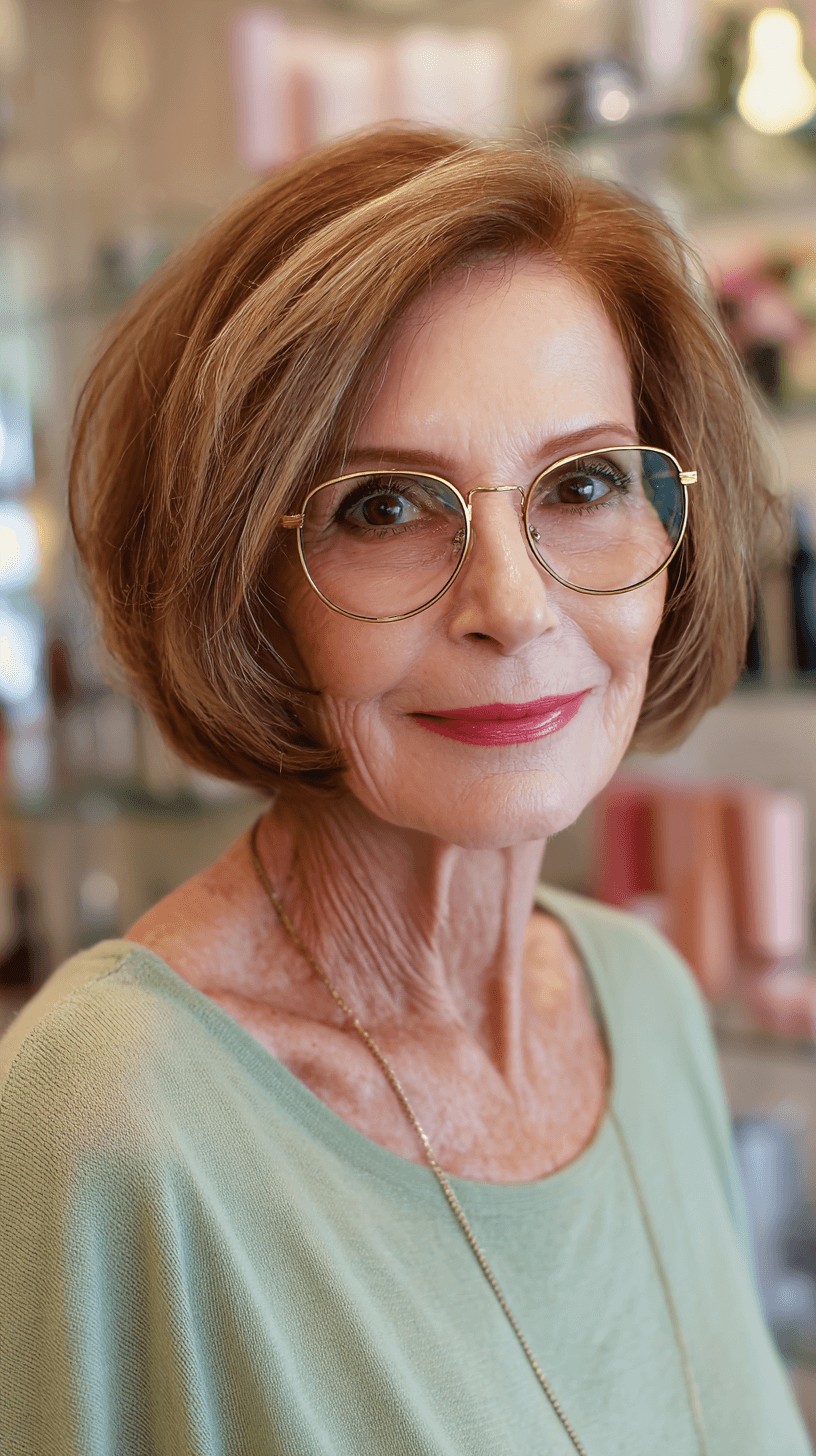 Warm Brown Oval Bob with Soft Face-Framing Layers