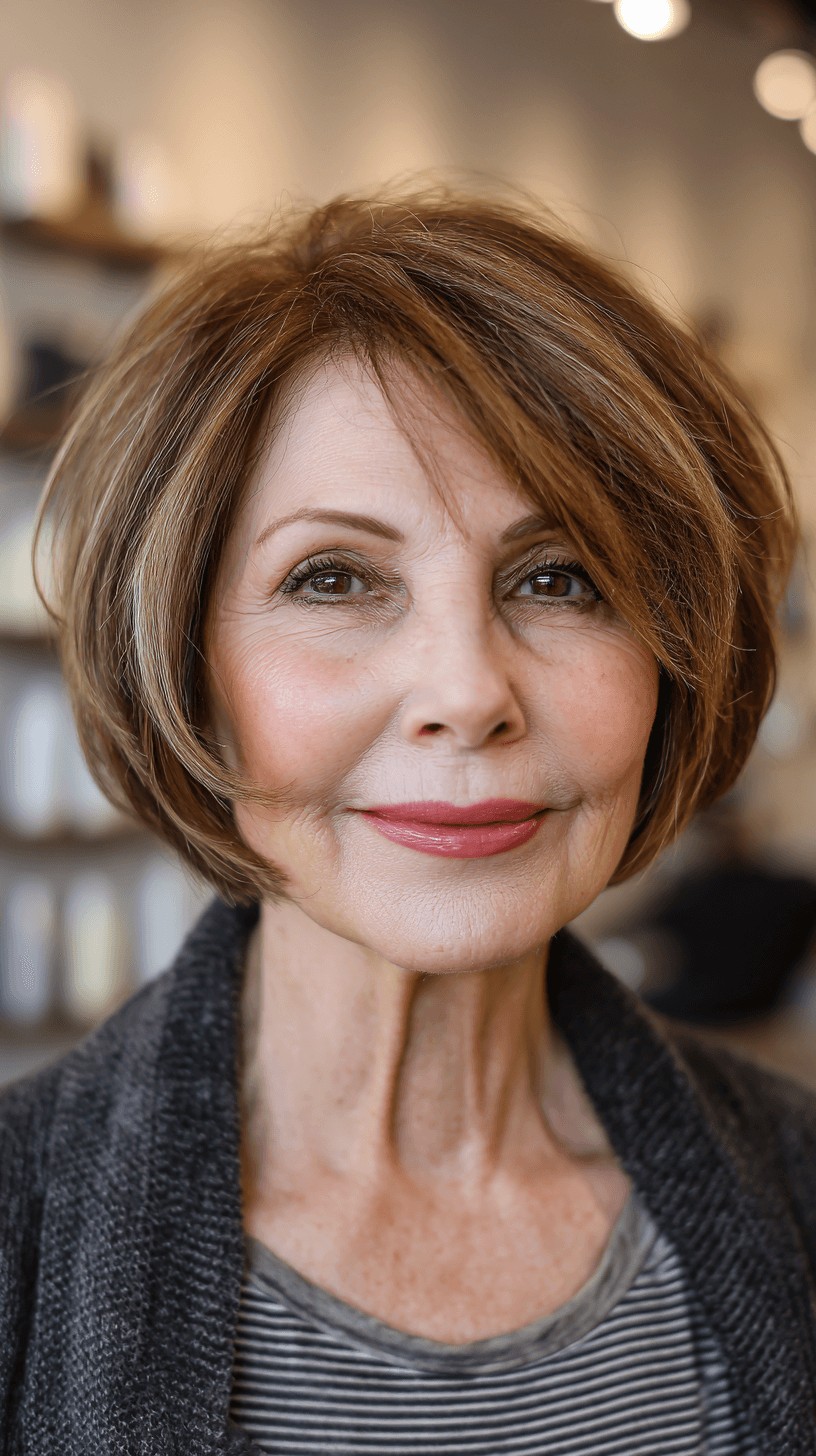 Warm Toned Layered Bob with Flattering Face Framing