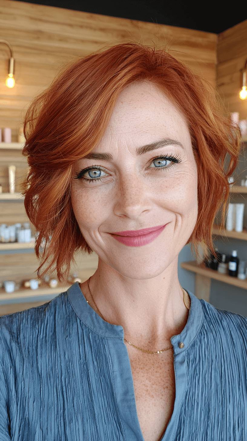 Chic Curly Copper Bob with Soft Waves