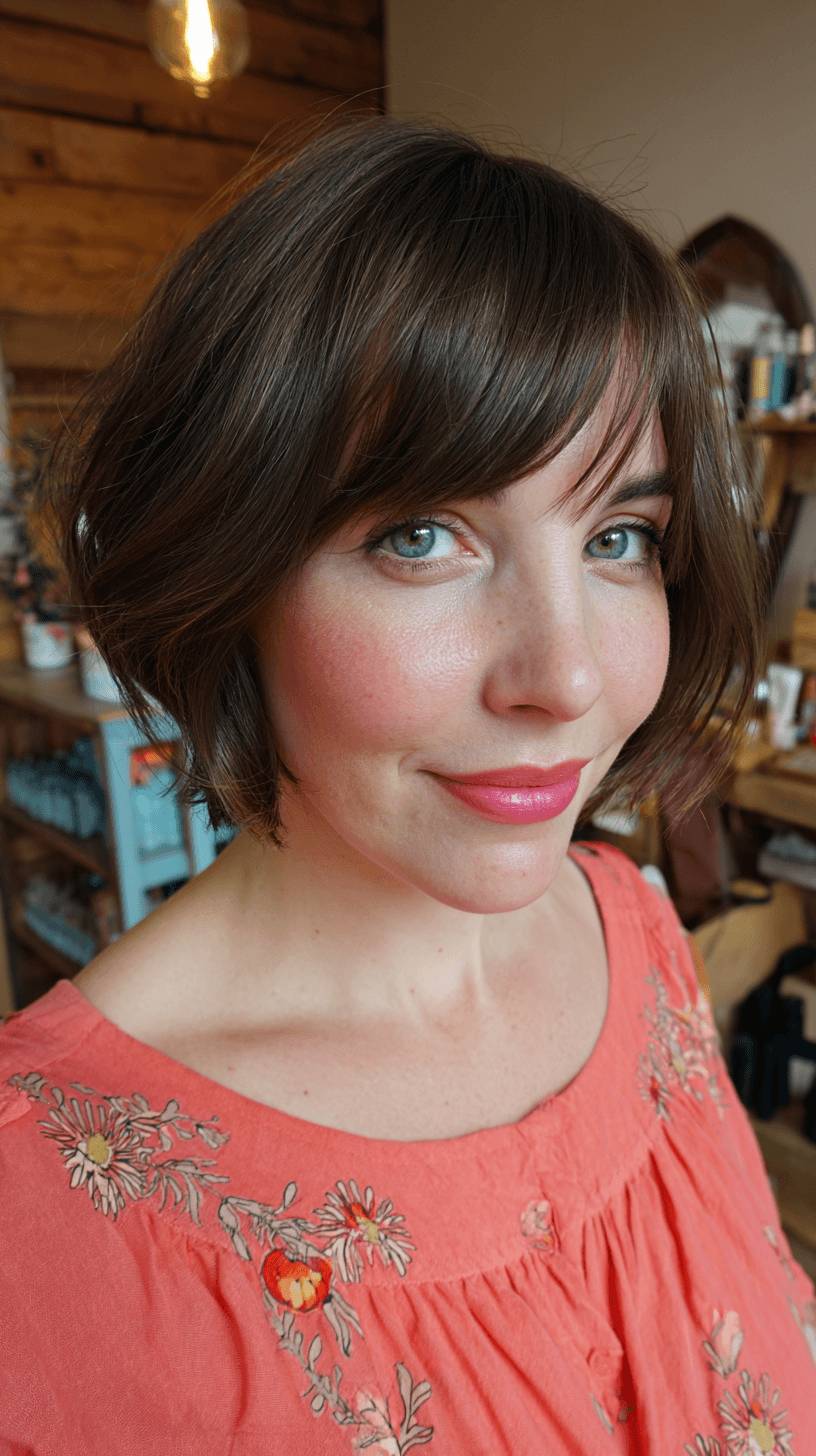 Chic Layered Bob with Playful Long Bangs