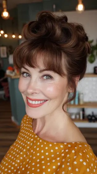 Chic Retro-Inspired Bouffant with Soft Bangs