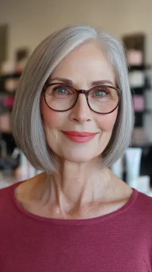 Chic Silver Blunt Bob with Subtle Textured Ends