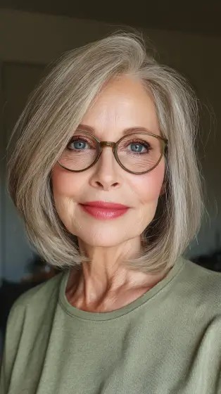 Chic Soft Layered Gray Bob with Gentle Face-Framing Layers