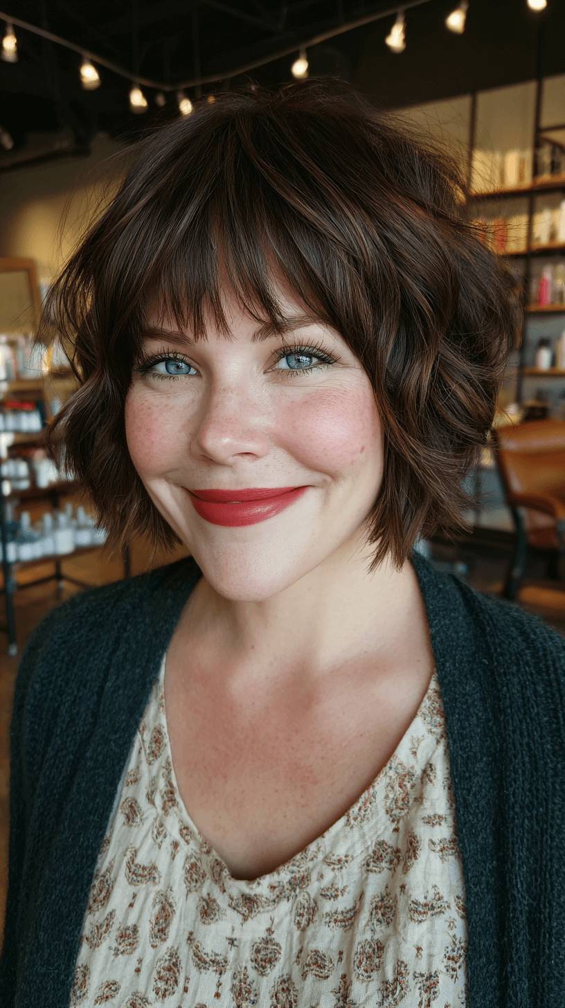 Chic Textured Bob with Face-Framing Long Bangs
