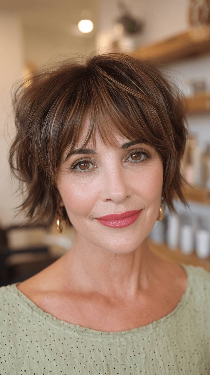 Chic Textured Bob with Feathered Long Bangs