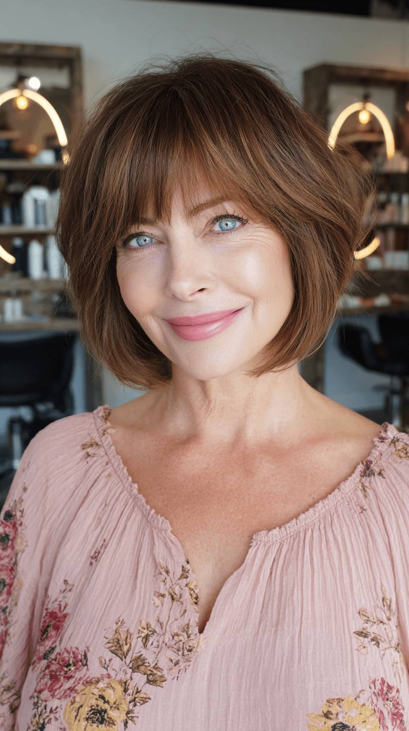 Chic Textured Bob with Soft Blunt Bangs