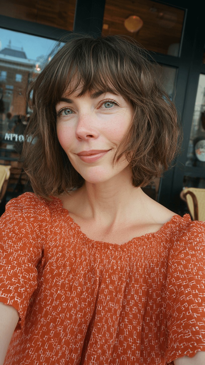 Chic Textured Bob with Soft Fringed Bangs