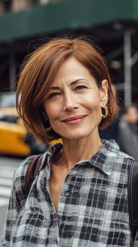 Chic Textured Bob with Subtle Copper Undertones