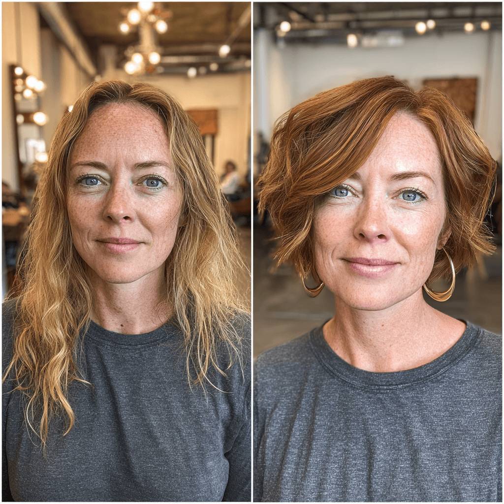 Chic Textured Bob with Warm Copper Highlights