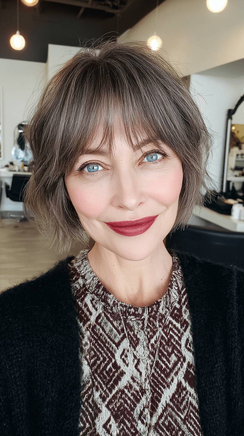 Chic Textured Choppy Bob with Long Bangs