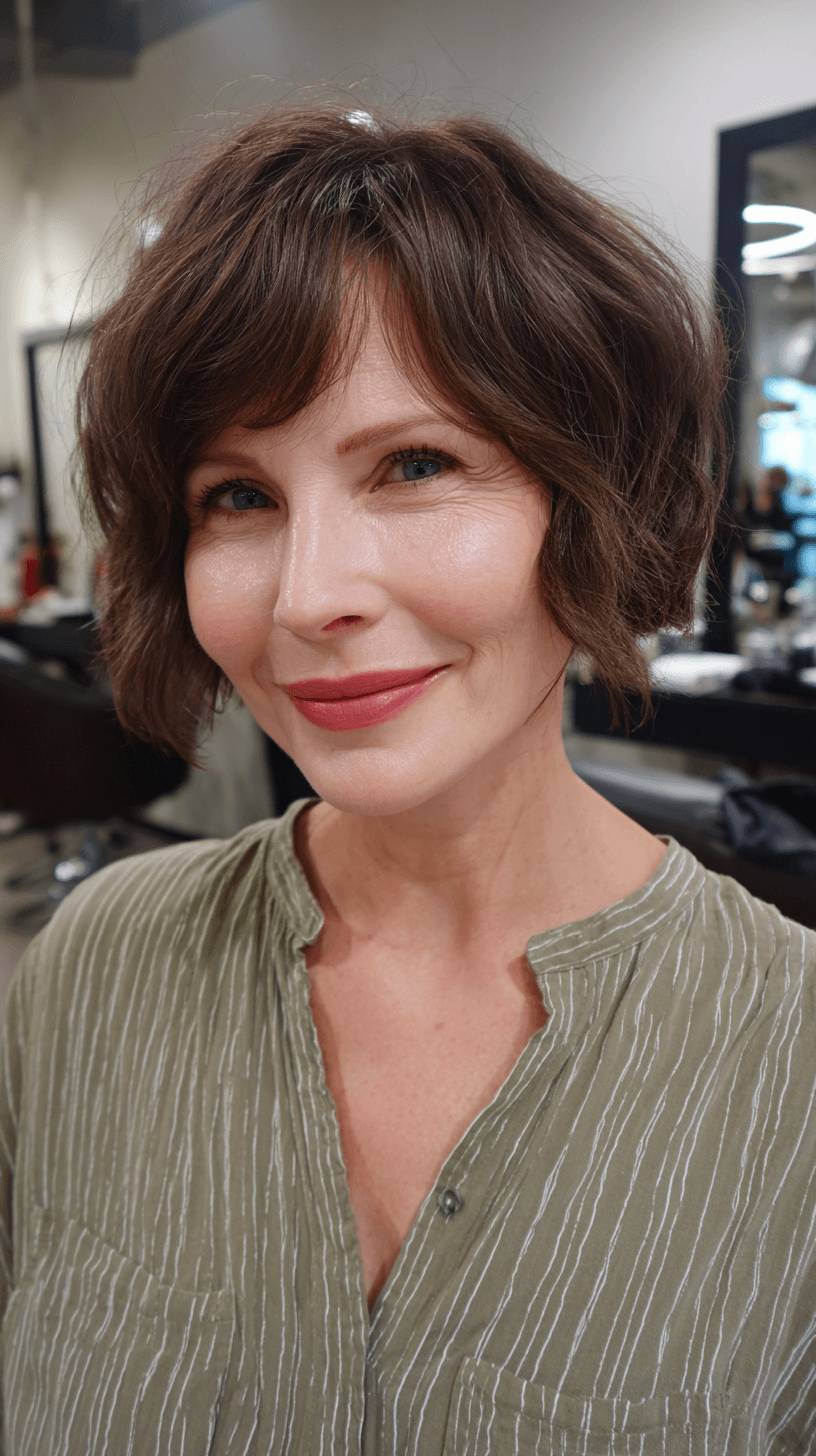 Chic Wavy Textured Bob with Soft Bangs