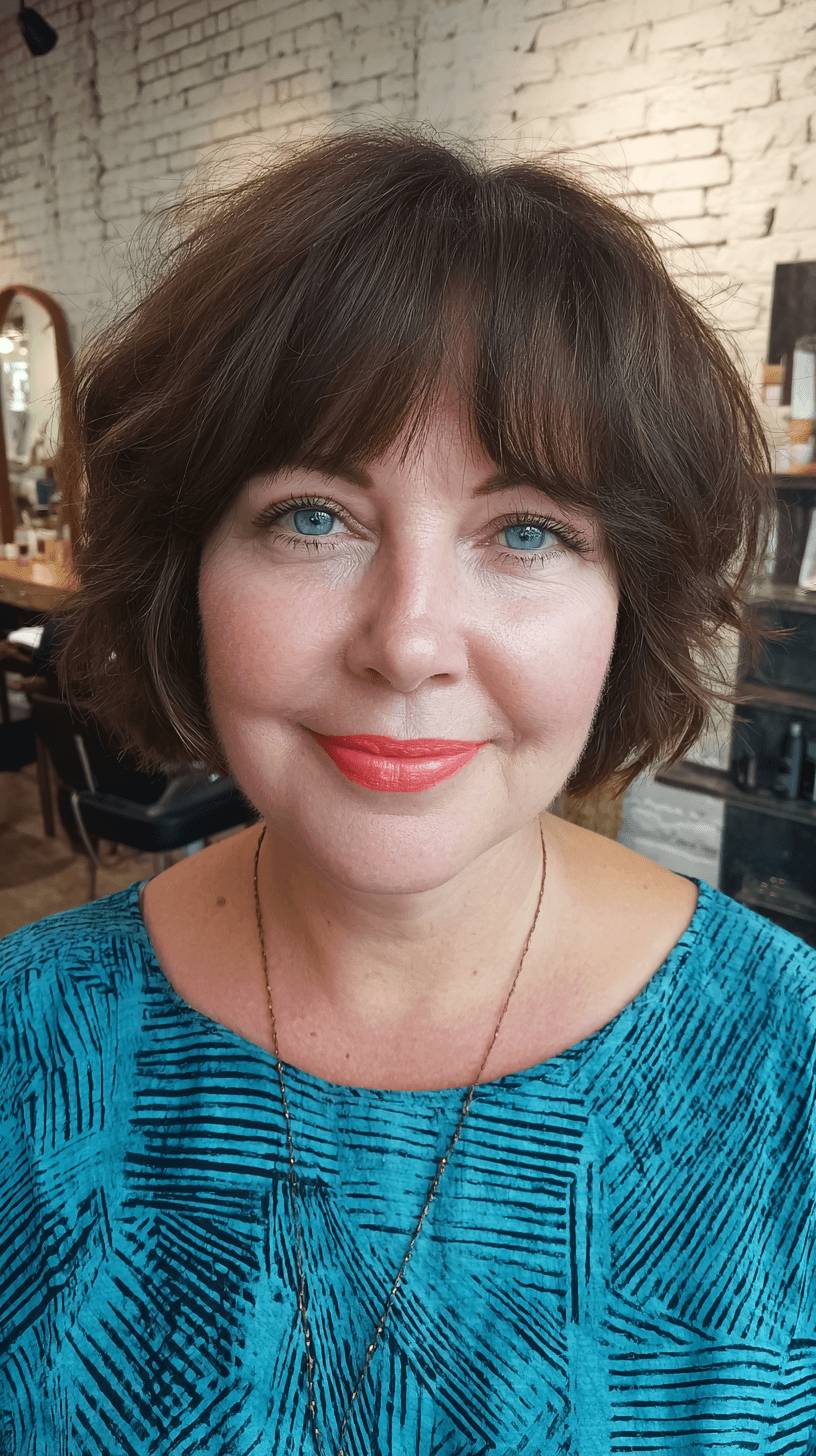 Choppy Textured Bob with Soft Long Bangs