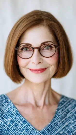Classic Chestnut Rounded Bob with Subtle Volume